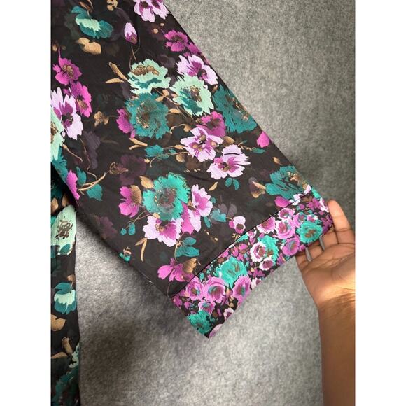 Susan Graver Blouse Women 1X Blue Semi Sheer Floral V Neck Wide Sleeve Fairy - Picture 6 of 7